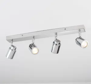 4 Lights Adjustable Bar Ceiling Spotlight, Modern Lighting GU10 Bulb Base Polished Chrome Finish