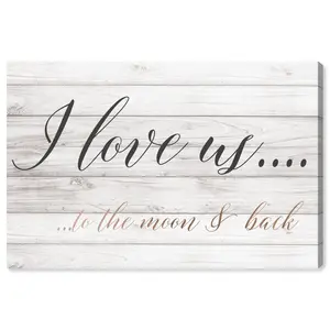 I Love Us To The Moon And Back Rose Gold - Wrapped Canvas Print 25cm H x 38cm W x 4cm D