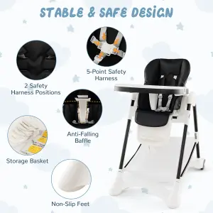 Costway Folding Baby High Chair Adjustable Convertible High Chair W/ Detachable Cushion