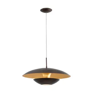 Pendant Ceiling Light Steel Brown Outer & Gold Inner Shade Bulb E27 1x60W