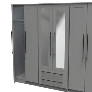 Howard Tall 6 Door 2 Drawer 2 Mirror Wardrobe in Dusk Grey (Ready Assembled)