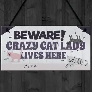 Red Ocean Funny CRAZY CAT LADY Hanging Plaque Animal Lover Sign Cute Cats Home Decor Door Gift