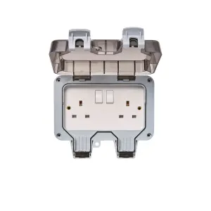 Litecraft IP66 Grey Outdoor Twin Plug Socket Box