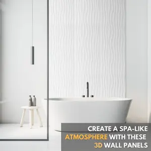 3D Wall Panels with Adhesive Included - Pack of 6 Sheets - Covering 16.15 ft² / 1.5 m² - Decorative Modern White Waves Design