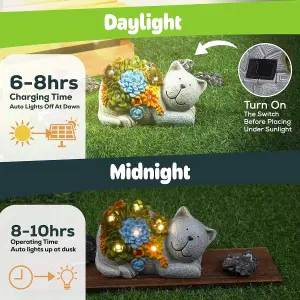 Large Solar Cat Garden Ornament Indoor/Outdoor with 6 LED Lights