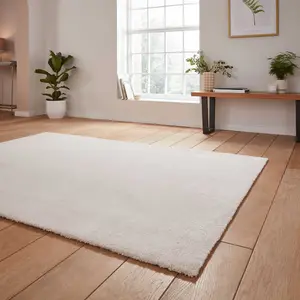 Cream Plain Shaggy Modern Rug Easy to clean Dining Room-160cm X 230cm