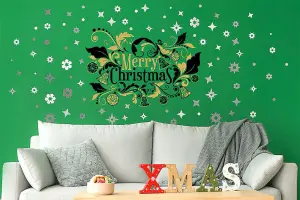 Walplus Classic Merry Christmas with Silver Snowflakes Xmas Art DIY Art Home Decor Gift