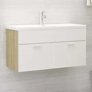 Berkfield Sink Cabinet White and Sonoma Oak 90x38.5x46 cm Engineered Wood