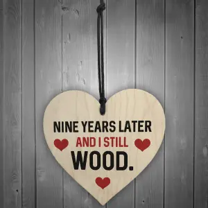 Funny 9th Anniversary Gift For Wife Husband Wood Heart Gift For Him Her Keepsake