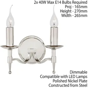 Avery Luxury Twin Wall Light Bright Nickel Traditional Candelabra Lamp Holder