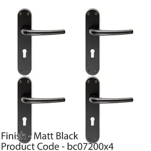 4 PACK - Rounded Sleek Latch & Lock Door Handle - Matt Black Lever on Backplate