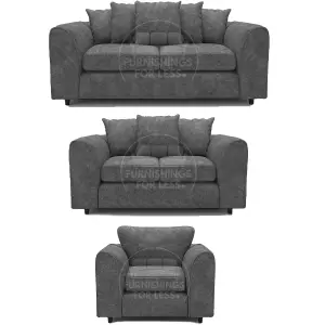 Monaco Chenille Fabric 3 Piece Sofa Set - 3 2 1  Grey