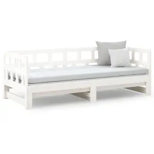 Berkfield Pull-out Day Bed White Solid Wood Pine 2x(90x200) cm