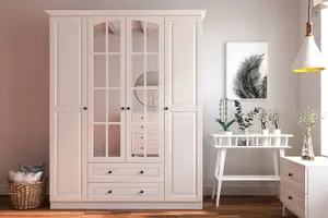 MAISON XL 4 Door 2 Drawer Mirrored White Wardrobe