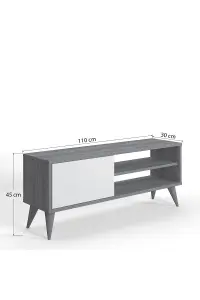 Vere TV Stand with 2 Shelves and 1 Cabinet, 110 x 30 x 45 cm Small TV Unit Table for TVs up to 42 inch, Walnut