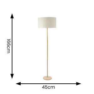 ValueLights Triston Natural Light Wood Stem Floor Lamp with Linen White Trim Drum Shade and LED Bulb