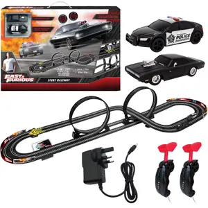 Fast & Furious Stunt Raceway Electric Racetrack Slot Car Set, Track 7.3M / 24FT Racetrack With 360 Loops & Lap Counter