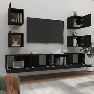 Berkfield 6 Piece TV Cabinet Set Black Engineered Wood