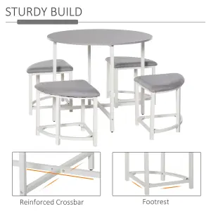 HOMCOM Modern Round Dining Table Set with 4 Upholstered Stools for Dining Room