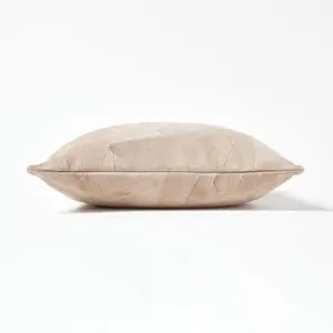 Homescapes Cream Real Leather Suede Cushion with Feather Filling