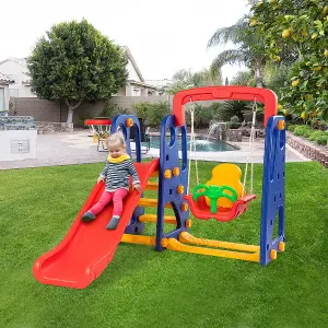 Costway 3 in 1 Toddler Slide and Swing Set Climber Slide Playset with Basketball Hoop