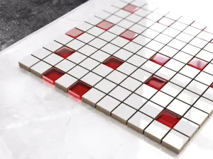 Ceramic mosaic with glass inserts on mesh for bathroom or kitchen 300mm x 300mm - Raspberries