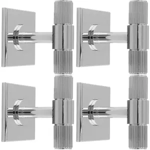 4 PACK - Reeded T Bar Cabinet Door Knob & Matching Backplate - Polished Chrome 40 x 40mm