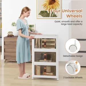 Costway 3 Pack Stackable Storage Cabinet Folding Home Organizer Lockable Wheels 34 Gal