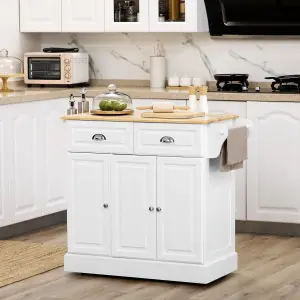 HOMCOM Kitchen Island with Adjustable Shelf Storage Drawers and Cabinets White