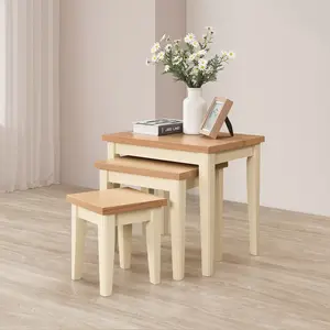 Abundance Solid Wood 3 Piece Living Room Table Set - Traditional Farmhouse Cottage Nesting Tables