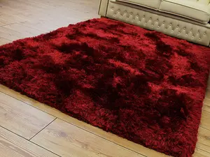 Red Handmade , Luxurious , Modern , Plain , Shaggy , Sparkle Easy to Clean Rug for Living Room, Bedroom - 200cm X 300cm