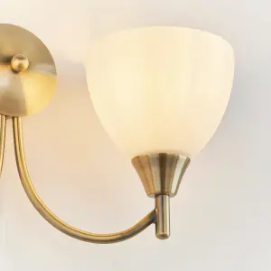 Anson Lighting Royal Antique Brass and Opal Glass 2 Light Wall Light