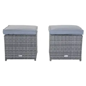 Charles Bentley Garden Outdoor Pair of Rattan Footstools Grey