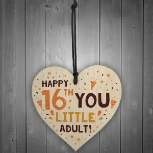 Red Ocean Funny 16th Birthday Card Wooden Hanging Heart Sixteenth Gift For Daughter Son