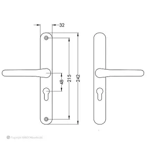 Windowparts Lever/Lever Inline Door Handle - Suits Aluminium