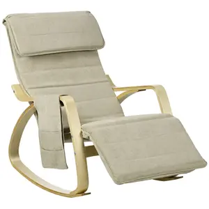 HOMCOM Rocking Chair Recliner Armchair with Adjustable Footrest, Cream White