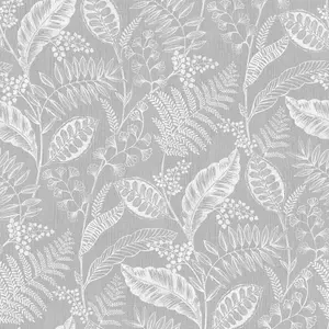 Fresco Artisan Leaf Grey Wallpaper