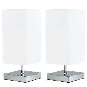 ValueLights Pair Of Modern Square Polished Chrome Touch Table Lamps With White Shades