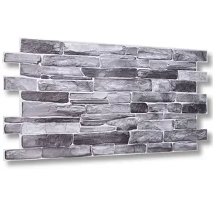 3D Wall Panels with Adhesive Included - Pack of 6 Sheets -Covering 29.76 sqft/2.76 sqm - Decorative Silver Grey Stone Slate Design