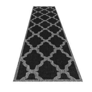 Modern Easy to Clean Anti-Slip Geometric Flatweave Black Rug for Dining Rug-80cm X 150cm