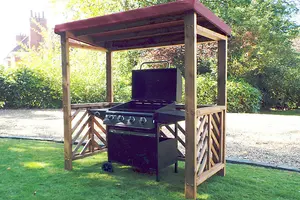 Dorchester BBQ Shelter (Burgundy Roof Cover) - W170 x D100 x H196 - Fully Assembled - Burgundy