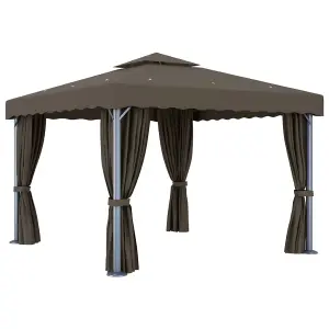 Berkfield Gazebo with Curtain&LED String Lights 3x3 m Taupe