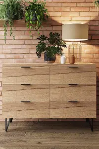 FWStyle 6 Drawer Chest Of Drawers Cracked Oak Easy Click Assembly