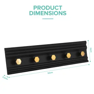 LIVIVO Wall Mounted Floating Coat Rack - Modern, Sleek, Space-Saving Clothes Hanger with 5 Hooks - Black & Gold