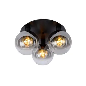 Lucide Marius Retro Flush Ceiling Light - 3xE27 - Black