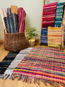 Festival Recycled Cotton Blend Rag Rug in Varied Colourways Indoor and Outdoor Use / 75 cm x 120 cm / Black