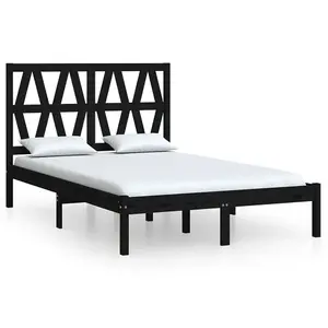 Berkfield Bed Frame Black Solid Wood Pine 140x190 cm