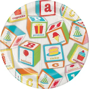 Creative Party Abc Paper Building Block 1st Birthday Disposable Plates (Pack of 8) Multicoloured (One Size)