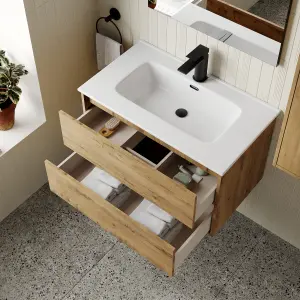 Banyetti Venti 800mm Wall Hung Vanity Unit with Basin - Ostippo Oak