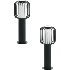 2 PACK IP44 Outdoor Pedestal Light Black Steel 1x 28W E27 Wall Gate Lamp